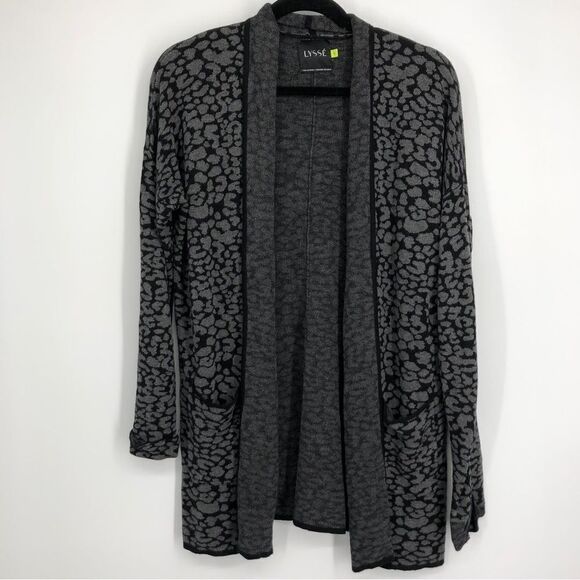 LYSSE Womens Open Front Animal Print Cardigan Black Gray Size Small - Picture 1 of 5